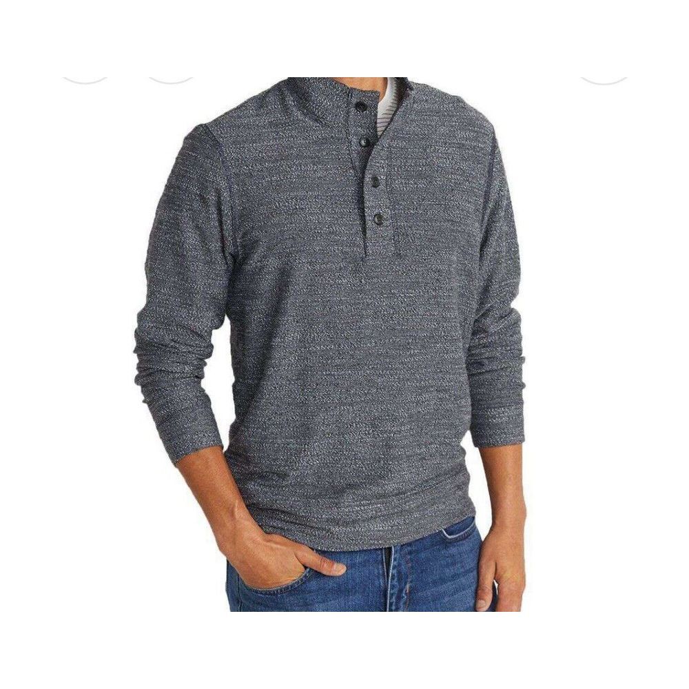 Marine Layer Clayton Textured Pullover Henley Sweater Sweatshirt 1/4 Button Grey